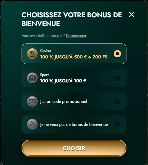 cashed choose bonus page